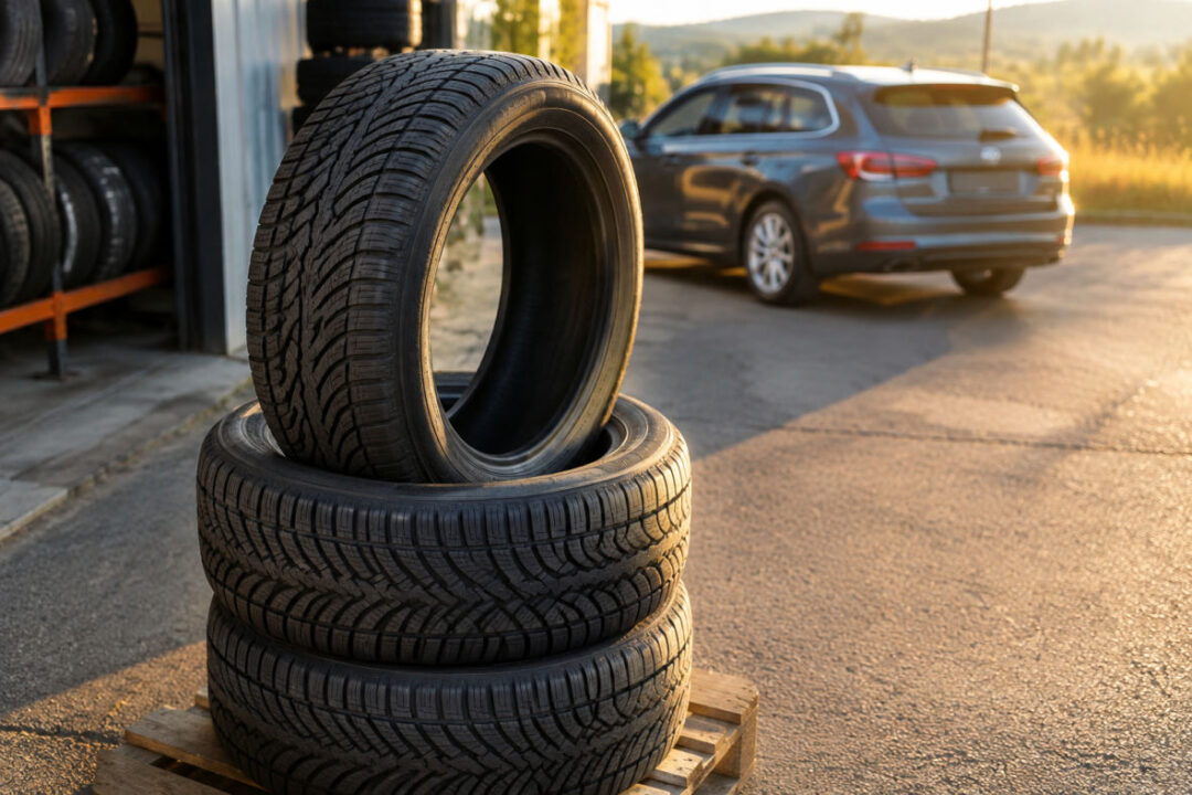 Automobiliste comparant plusieurs modèles en magasin pour bien choisir pneus 4 saisons